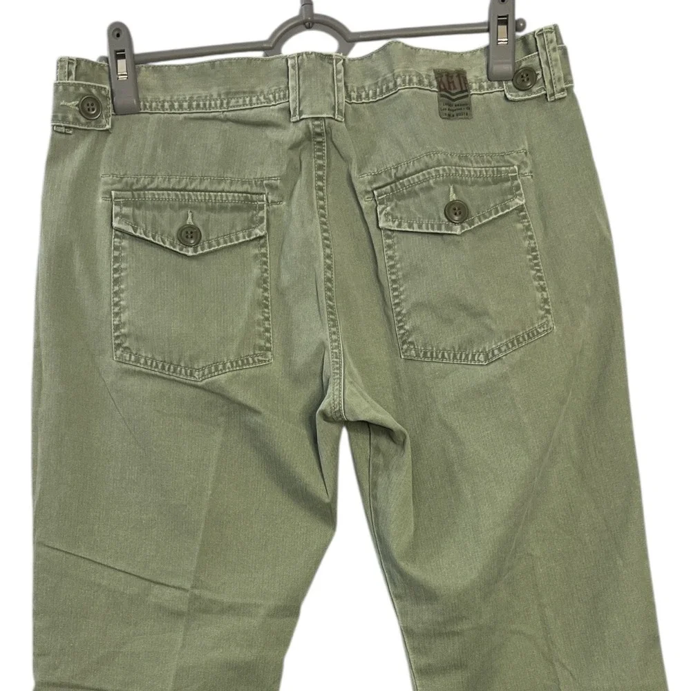 Vintage Lucky Brand Dungarees Women Size 14 Olive Green Raw Hem Y2K Pants Cotton - Picture 10 of 10